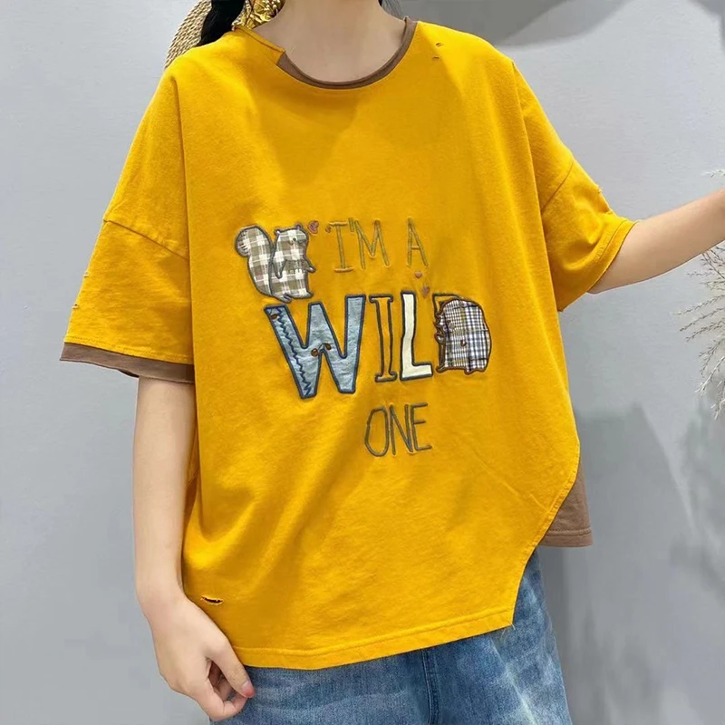 

Max LuLu British Fashion 2021 Style Clothing Womens O-Neck Printed Tees Ladies Patchwork Plaid Tshirts Girls Casual Holes Tops