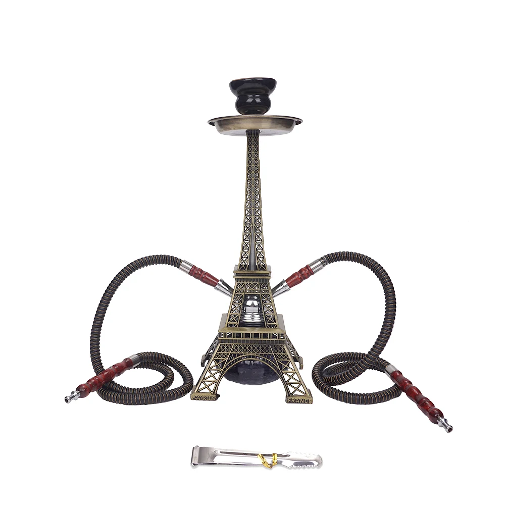 

Новая Металлическая Парижская башня трубка для кальяна стеклянный базовый кальян набор с двойными шлангами керамическая чаша для угля щип...