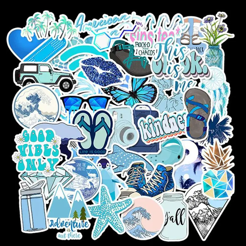 

50Pcs Blue Cartoon Animal Graffiti Computer Stickers Waterproof Luggage Fridge Decals For Laptop Sticker A