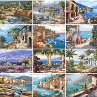 gatyztory paint by numbers for adults children diy handpainted oil painting town landscape picture paint home decoration