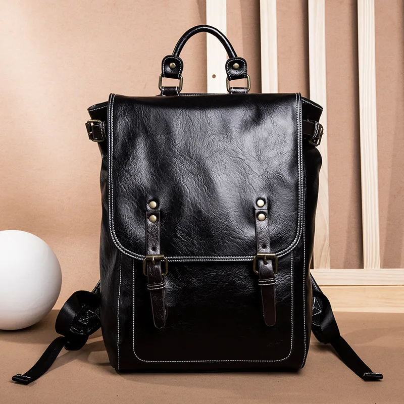 

KUDIAN BEAR Retro Men Backpack Laptop Bags Waterproof PU Leather Casual College Bag Large Capacity Back Pack Rugzak BIG015 PM49