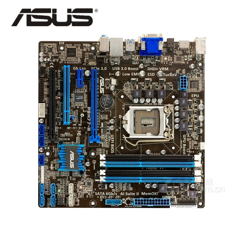 Материнская плата LGA 1155 Оригинальная для ASUS P8H77 M 1600 МГц DDR3 P8 системная u ATX USB3.0 PCI E X16