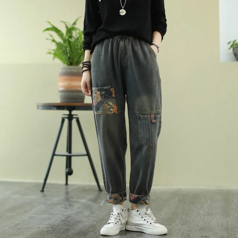 Женские джинсовые брюки Max LuLu винтажные черные шаровары в полоску с принтом