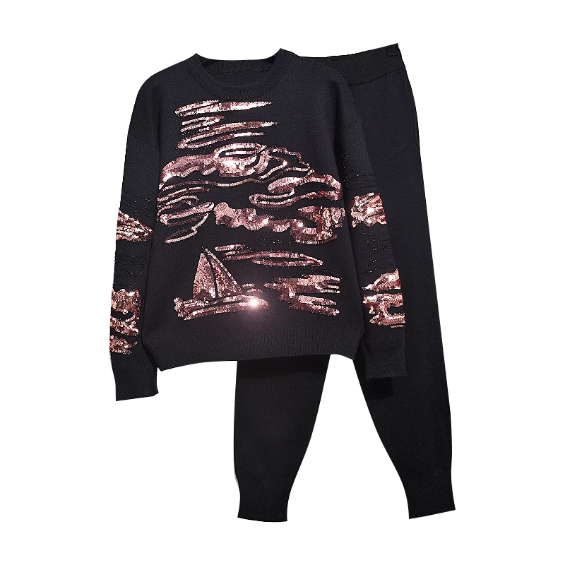 Осенняя новая женская одежда модный вязаный свитер со стразами и блестками с