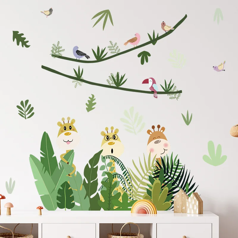 

Animals Giraffe Wall Stickers For Kids Rooms Children Bedroom Living Room Plants House Decoration Kids Hide and Seek Poster