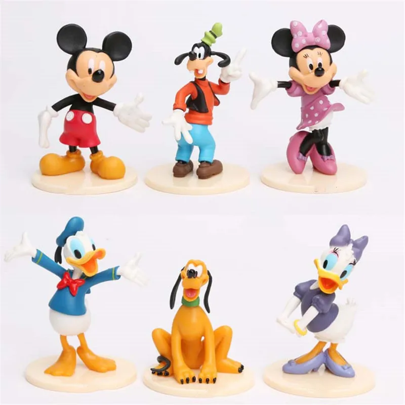 Disney 6pcs 5-9cm Mickey Mouse Minnie Donald Duck Mini Cute Cartoon PVC Action Figures Model Toys Childrens Gifts Cake Toppers | Игрушки и