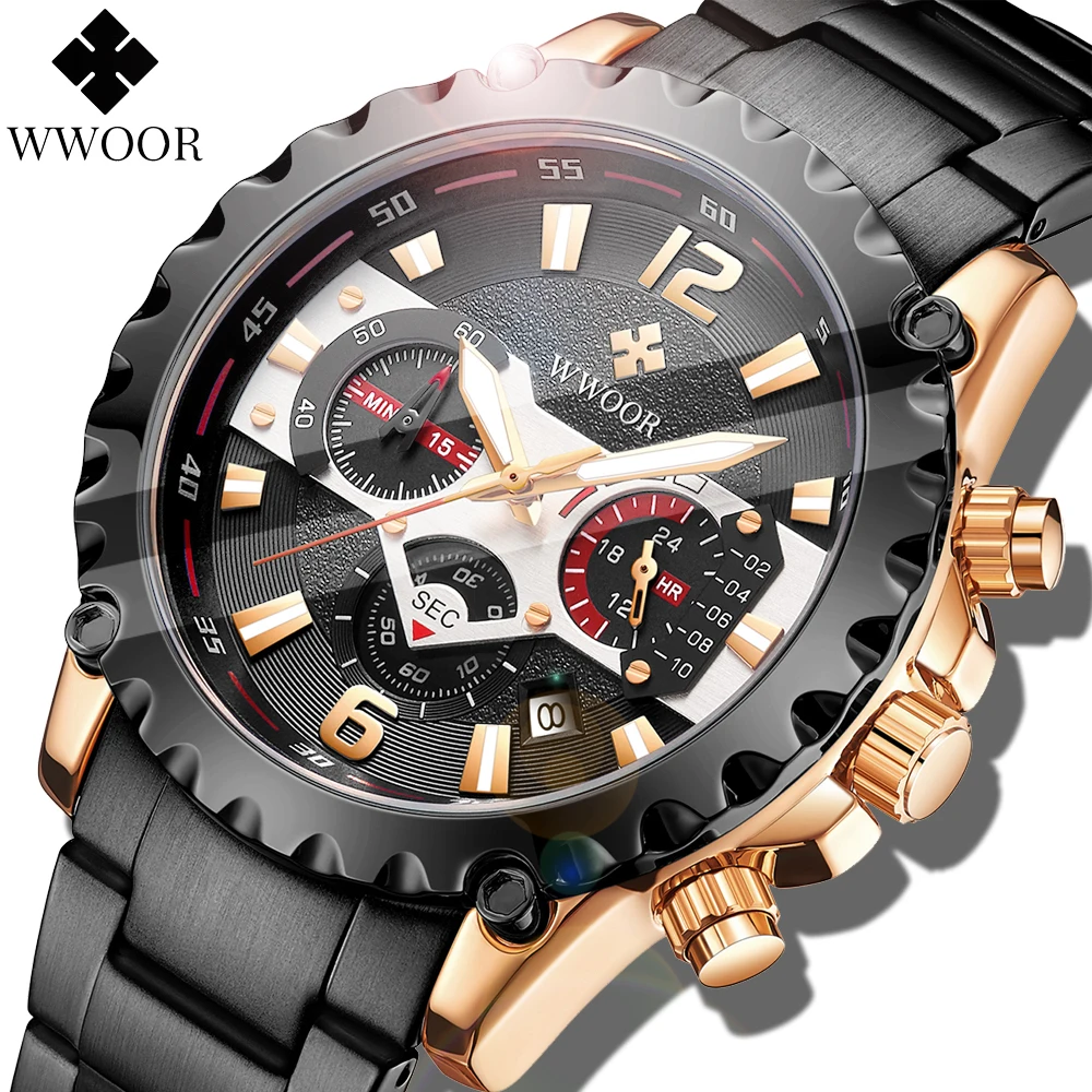 Reloj Hombre New Fashion Watch Men WWOOR Top Brand Sport Watches Mens Waterproof Quartz Clock Chronograph Military Wrist Watches