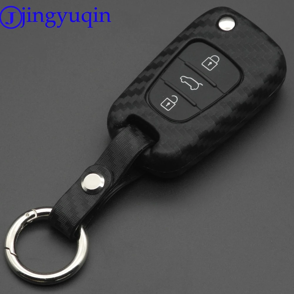 Силиконовый чехол для ключей jingyuqin из углеродного волокна с 3 кнопками HYUNDAI I30 IX35 Kia