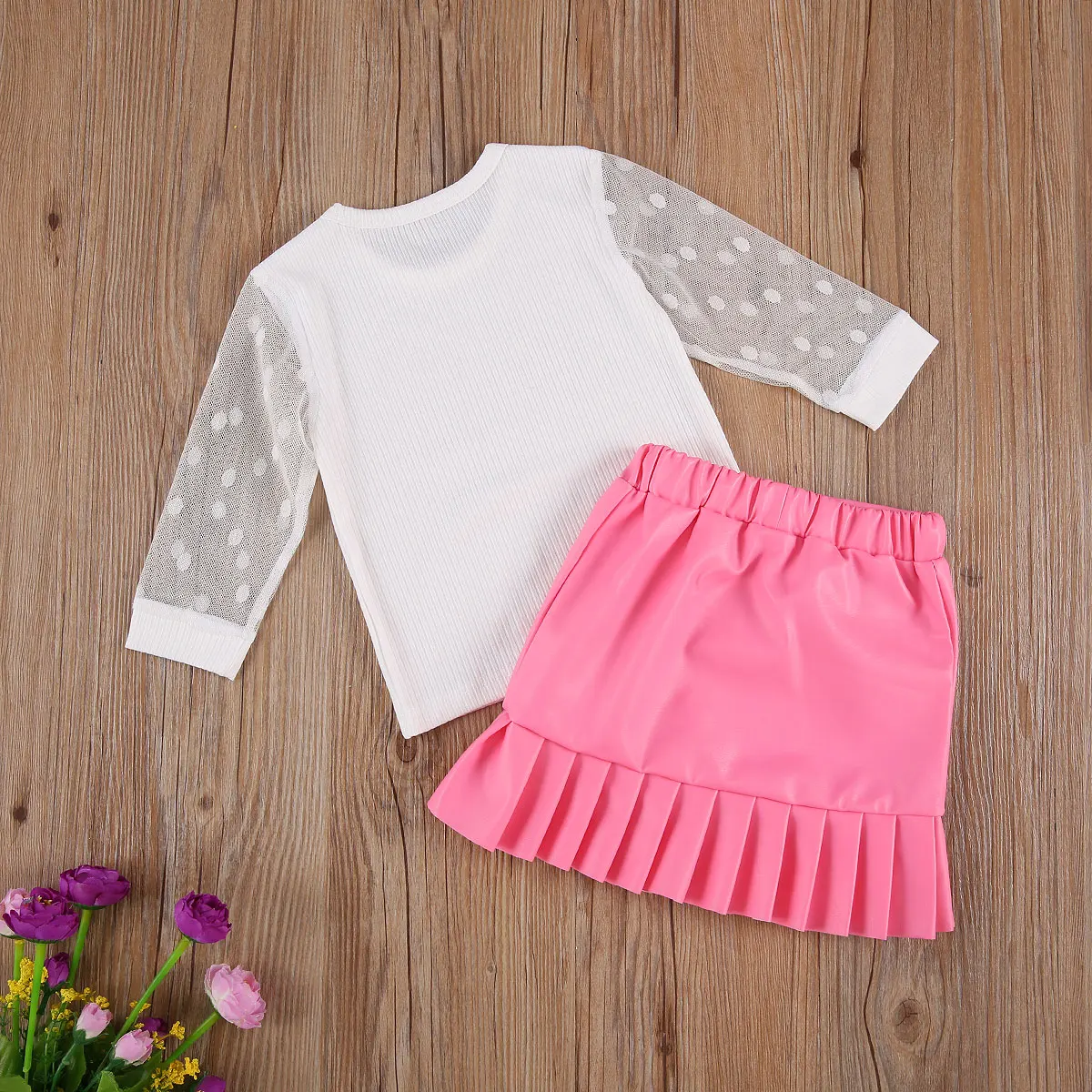 

Toddler Baby Girl Autumn Clothing Kid Girls Long Sleeve Mesh Tops Bandage Solid Color Skirt Outfits Clothes 2Pcs Children Sets