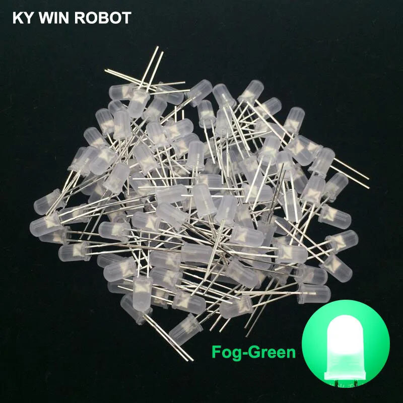 100pcs Fog-Green 100 шт. 5 мм светодиодный Диод 5 мм Ассорти комплект белый зеленый красный синий желтый оранжевый розовый фиолетовый теплый белый DIY светильник светодиод - Цвет: 100pcs Fog-Green