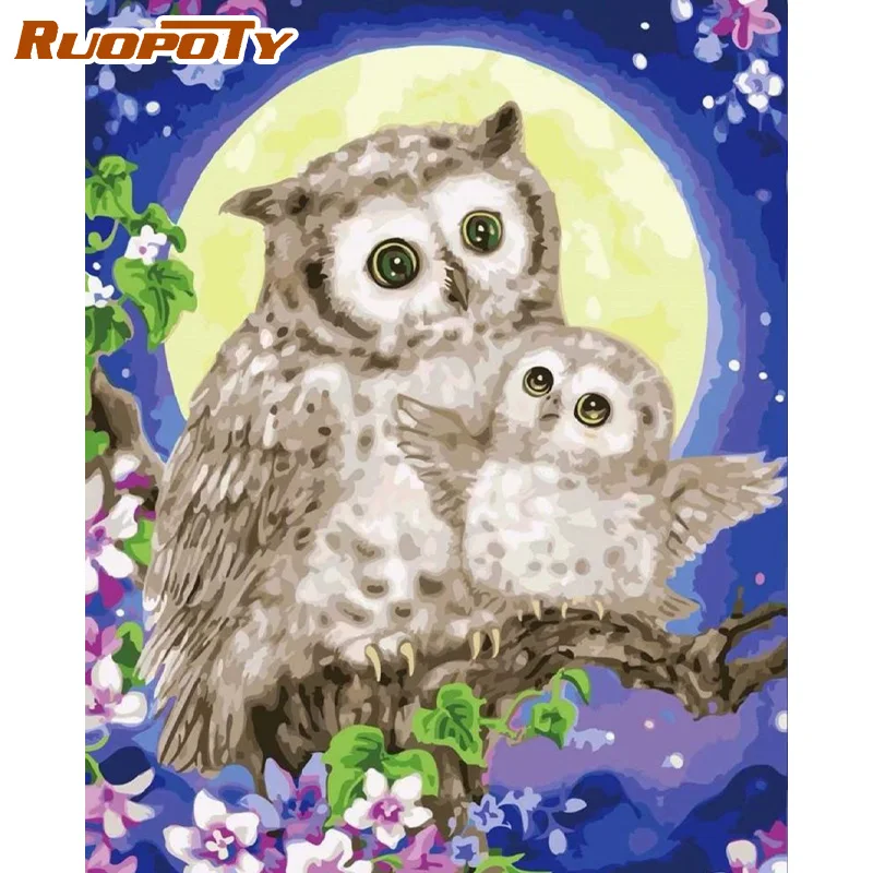 

RUOPOTY Frame Diy Oil Painting By Numbers Owl Animals 60x75cm Frame On Canvas Handmade DIY Pictures Home Decoration Wall Photo