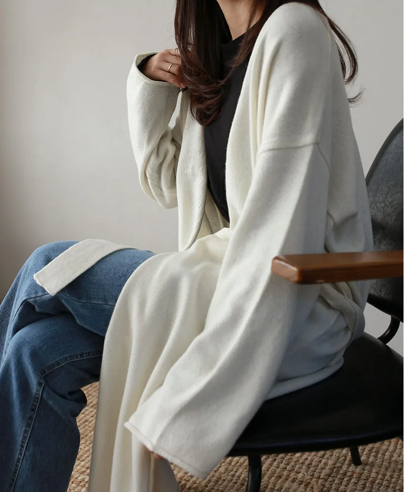Autumn Winter Women's Cardigan Simple Belt Female New Fashion Long Coat Loose Type Wool Knitted Cardigan Female Outwear