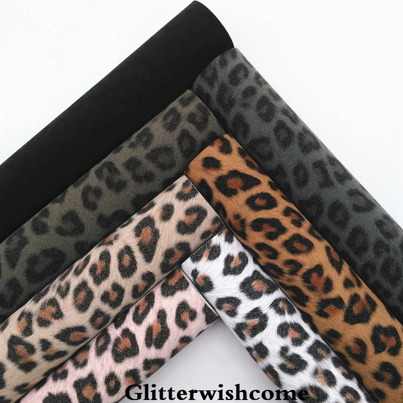 Glitterwishcome 30X134CM Vinyl For Bows Printed Leopard on Suede Faux Leather Sheets for GM080 | Дом и сад