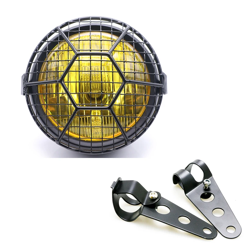 Мотоцикл чистая Head Lamp Универсальный маска фара DC 12V Ретро кронштейн гриль фары