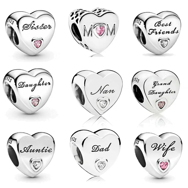 

Dad Mum Auntie Wife Daughter Sister's Love Charms 925 Sterling Silver Original Fit Pandora Bracelets Beads for DIY Women Jewelry
