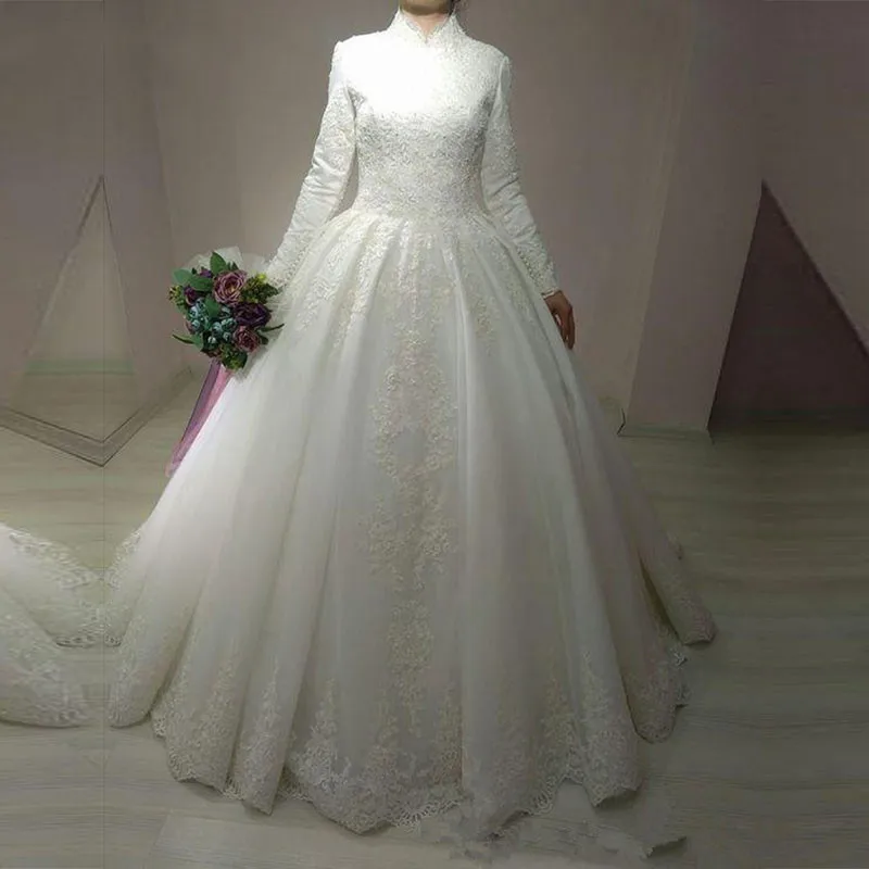 

Vestidos De Noiva Bride Dress Ball Gown Princess Lace Muslim Wedding Dress Long Sleeve Vintage Wedding Dress Robe De Mariage