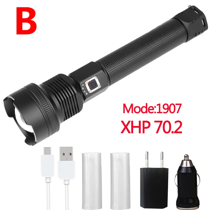 Package B Самый мощный XHP90 светодиодный фонарик XLamp Zoom Torch XHP70.2 USB Перезаряжаемый тактический фонарь 18650 или 26650 Кемпинг Охота лампа - Испускаемый цвет: Package B
