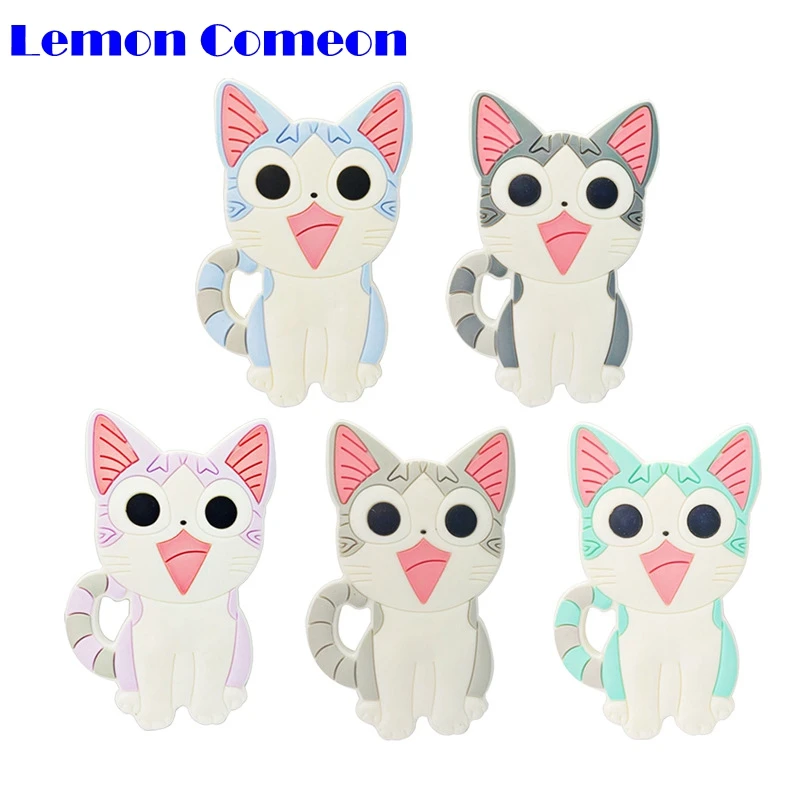 Lemon Comeon 5pcs Food Grade Silicone Teether Cartoon Animal  Cat DIY Accessories Tiny Rod Baby Teething Products Wholesale