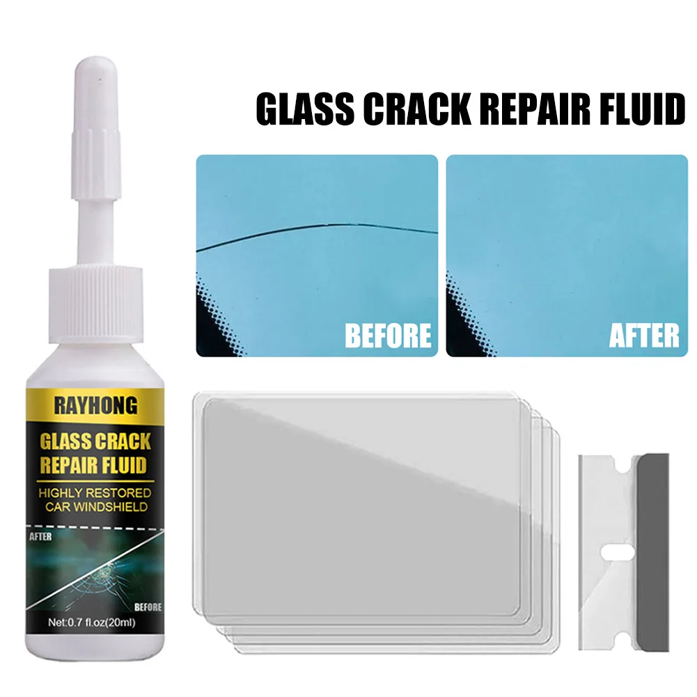 

20ml Car Windshield Repair Kit Cracked Glass Repair Recover Car Window Glass Scratch Crack Curing Resin Glass Restorer Care Tool