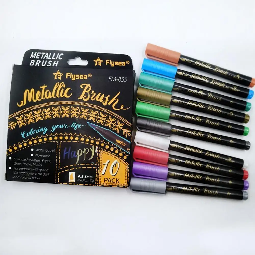 

10 шт./компл. 10 цветов s мягкий наконечник, Цветная кисть, ручка, Металлический Альбом, маркер, маркер, ручка, ручка, Diy Краска, фото краска ed M1B6