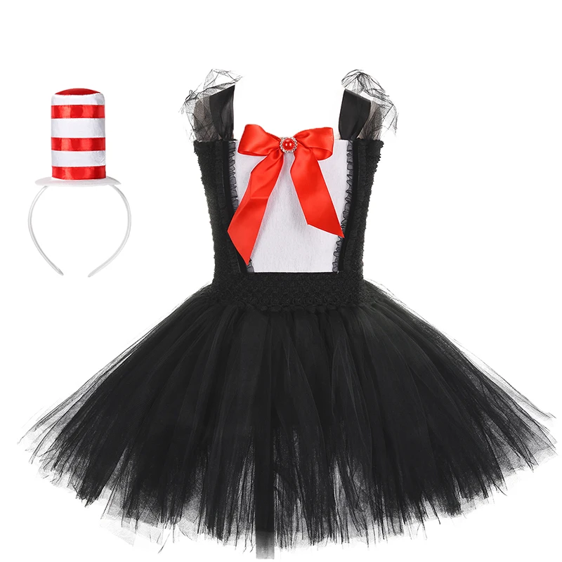 Костюм цирковой маги для девочек с головной повязкой и шляпой детское черное