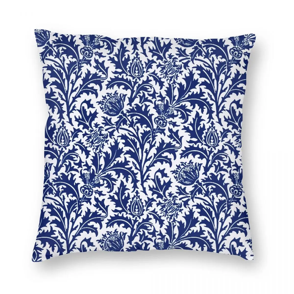 William Morris Thistle Damask Cobalt Square Pillowcase Polyester Linen Velvet Printed Zip Decor Pillow Case Room Cushion Case