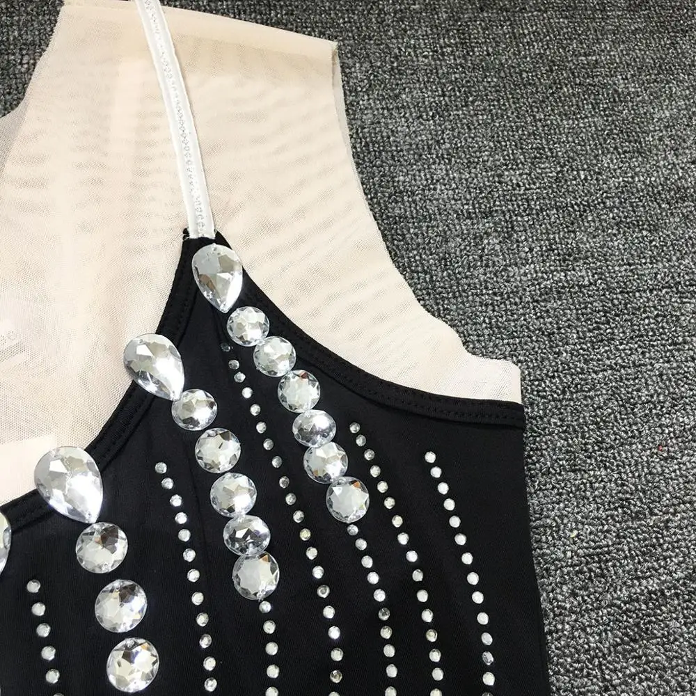 

african dresses for women Sleeveless Slim Sexy Rhinestone Beaded Feather Hem Dress african clothes ROM80211
