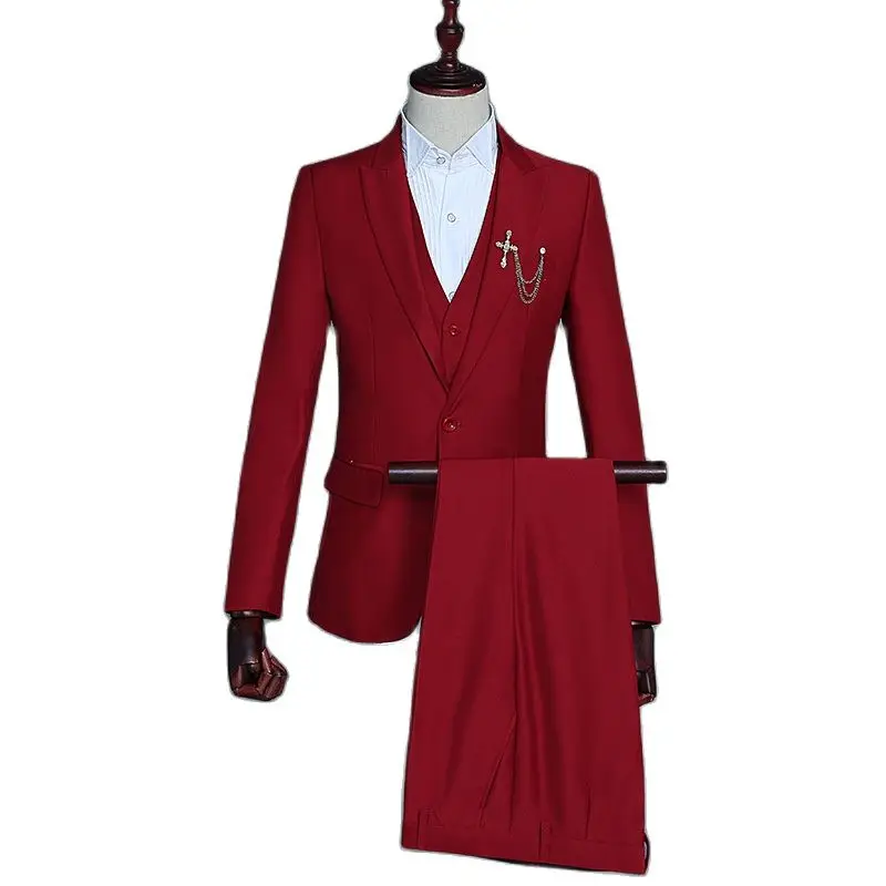 

11 Colors Men's Groom Wedding Dress Waistcoat 3-piece Set Stage Show Suits Solid Color Theme Costume Mens Casual Suits Male