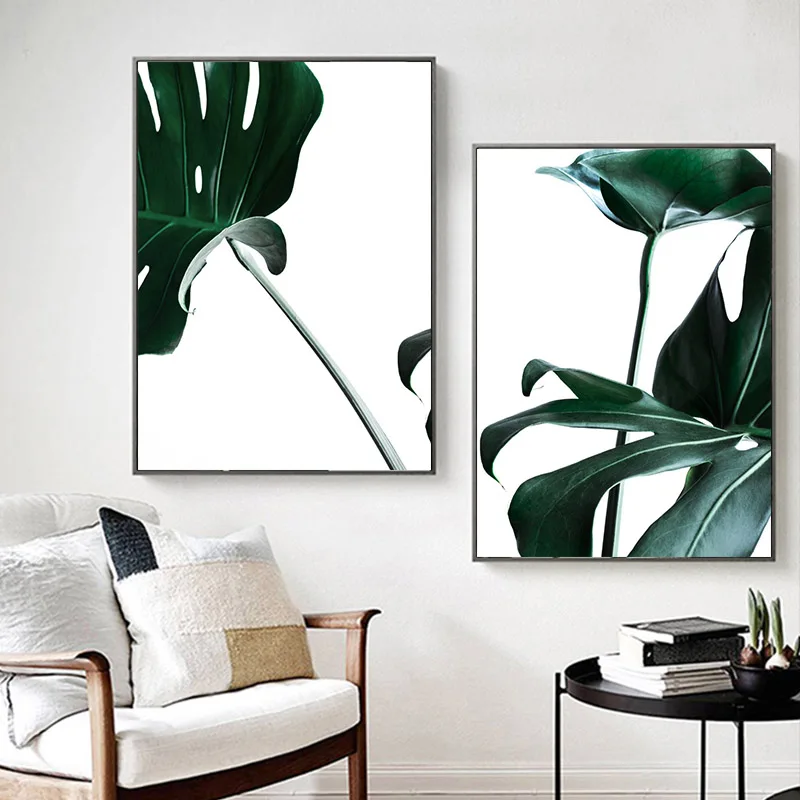 Холст в скандинавском стиле постеры и принты с зелеными листьями настенные