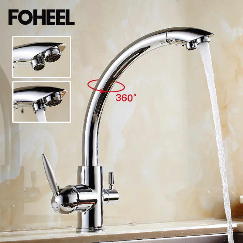 

FOHEEL Filter Kitchen Faucet 360 Degree Rotation with Water Purification Features Dual Handle Single Hole Sink Mixer Tap Home