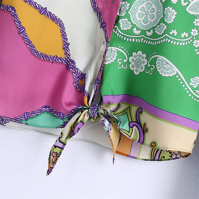 

MESTTRAF Women 2021 Fashion Printed Loose Asymmetric Blouses Vintage Bow-knot Long Sleeve Splicing Female Shirts