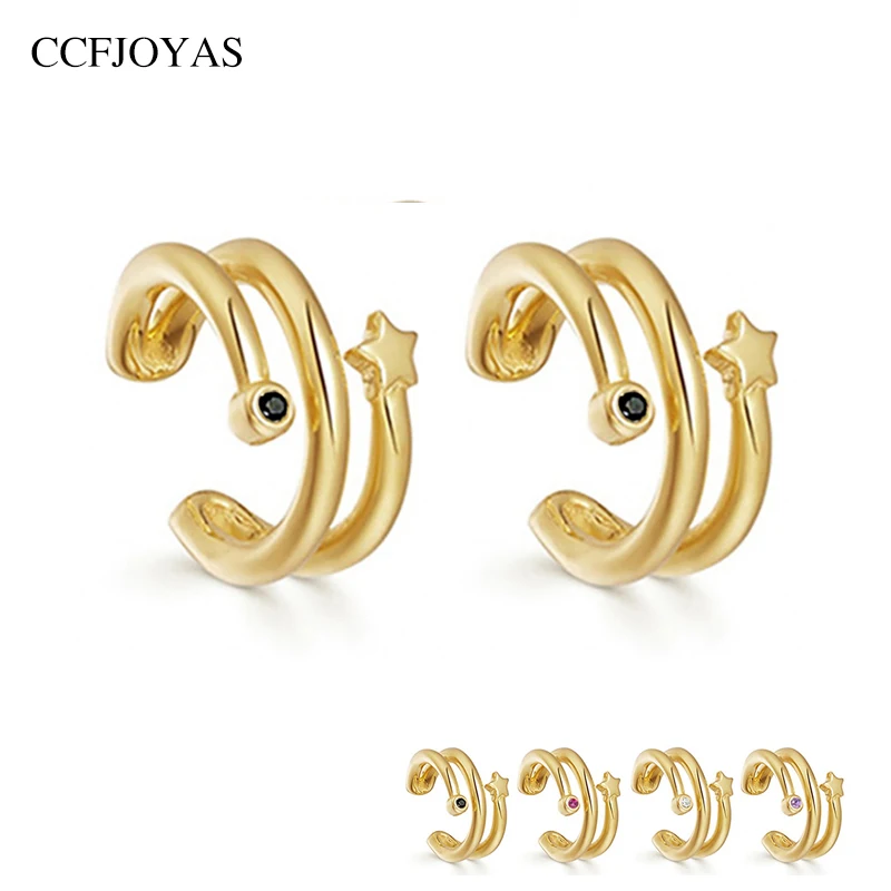 

CCFJOYAS 1 Pair 925 Sterling Silver Clip on Earrings Europen and American Simple Star shaped Earcuff Women Clip Earrings 2021