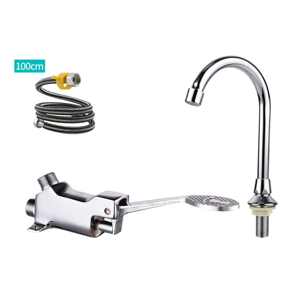 

Durable Floor Mount Laboratory Washing Fittings Easy Install Foot Pedal Faucet Set Hands Free Outlet Inlet Sanitary Hospital