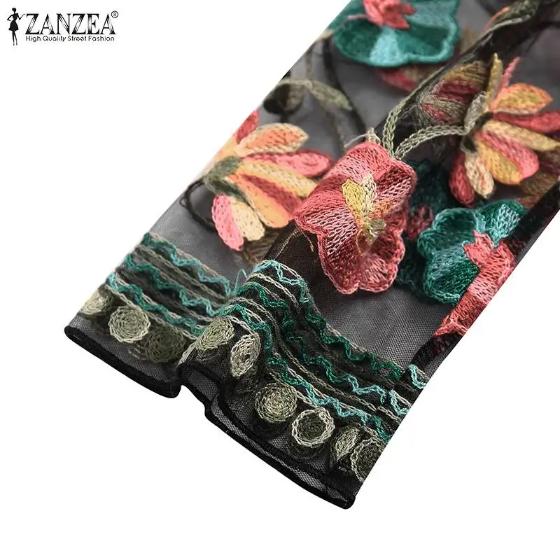 ZANZEA Sexy Mesh Women Mini Dress 2020 Fashion Ladies Embroidery Flowers Short Vestidos Summer Beach Party Outwear Sundress 5XL |