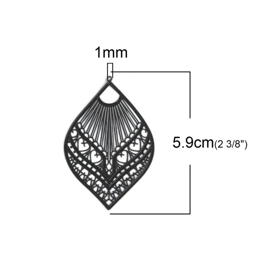 1 DoreenBeads, модное медное Филигранное тиснение, подвески, черные, серые, перо, стильные ювелирные изделия, сделай сам, Подвески 59 мм x 39 мм, 10 шт - Цвет: 1