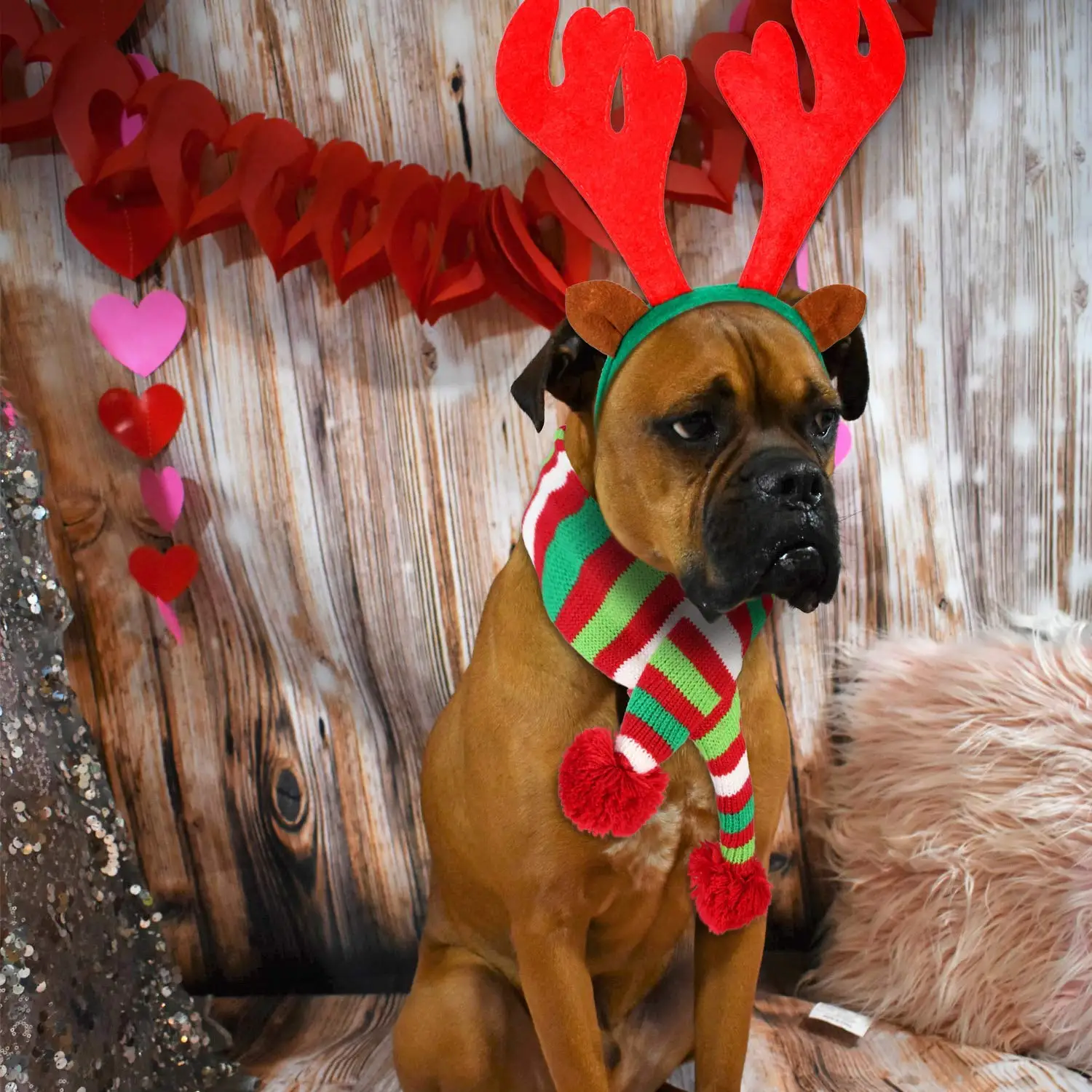 Вязаный рождественский шарф для домашних животных зимний полосатый олень обруч