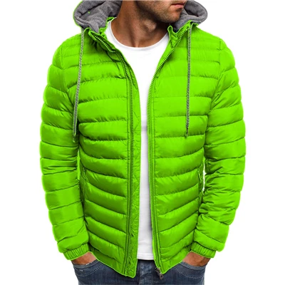 light green1 ZOGAA, брендовая мужская зимняя парка, повседневное пальто с капюшоном, Мужская однотонная куртка, пуховое хлопковое пальто, теплая Толстая Уличная парка, hombre 20 - Цвет: light green1
