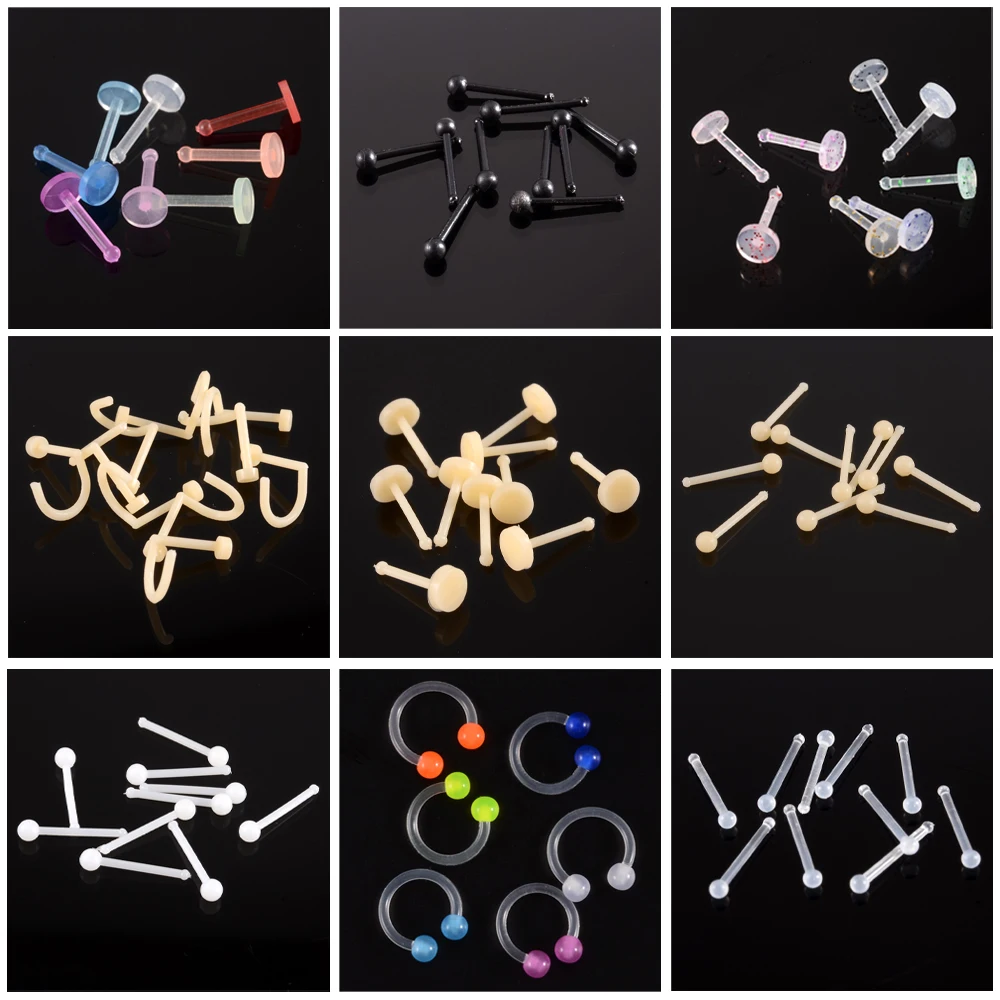 

10Pcs/Lot Bioplast Flexible Nose Ring Colorful Horseshoe Septum Clicker Cartilage Transparent Hoop Unisex Body Piercing Jewelry
