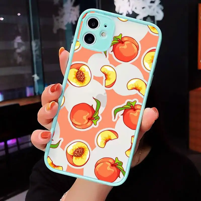 

Cute peach pink Phone Case For iPhone 12 11 Mini Pro XR XS Max 7 8 Plus X Matte transparent blue Back Cover