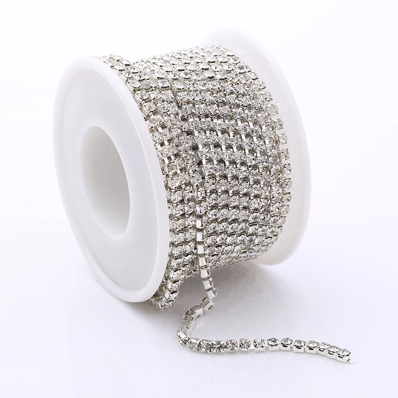 Sliver Crystal RESEN SS6-SS18(2 мм-4,5 мм) Серебряная/Золотая основа прозрачные Кристальные плотные стразы на цепочке Швейные стеклянные стразы на цепочке - Цвет: Sliver Crystal