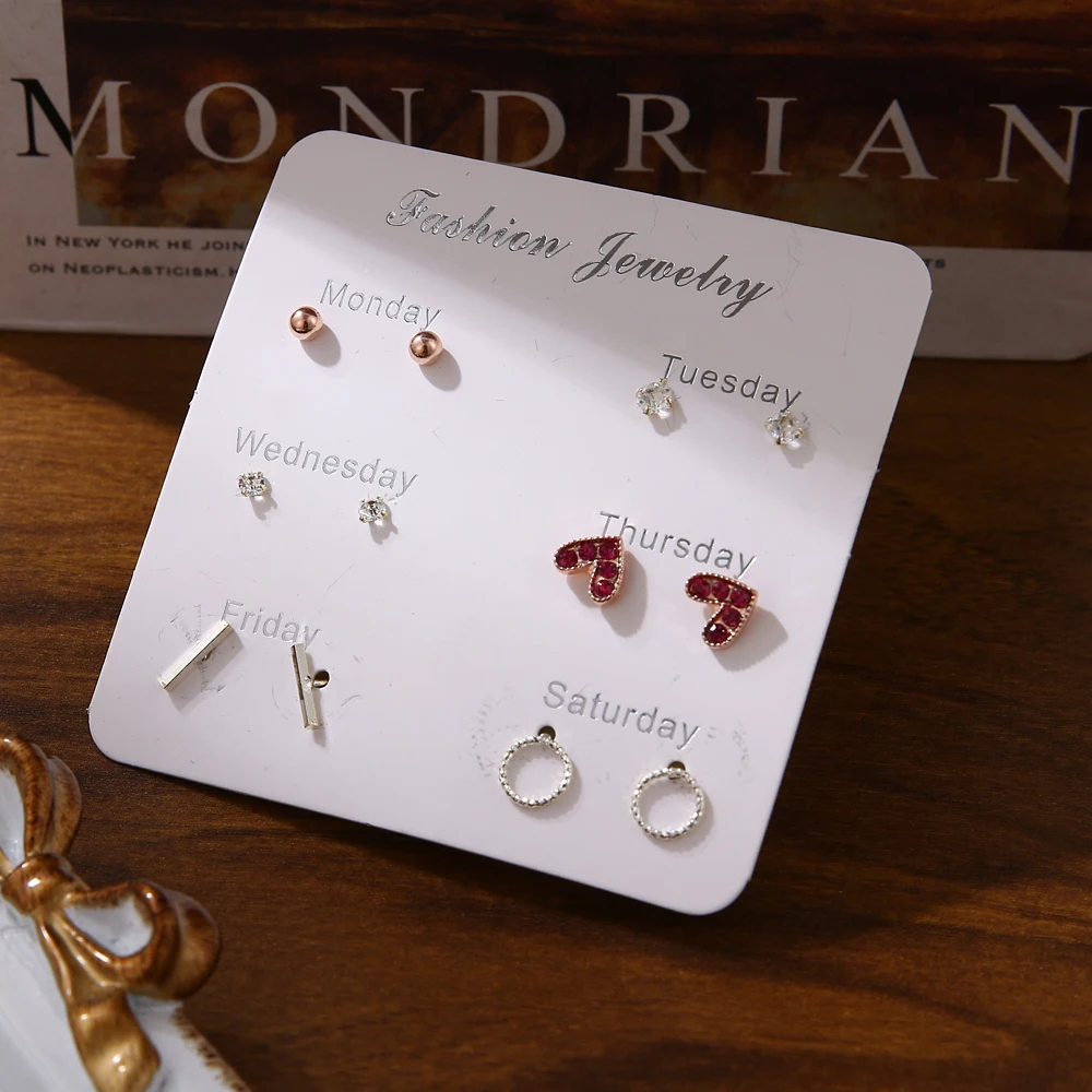 ALIUTOM 6 пар/компл. милые мини-серьги-гвоздики для женщин геометрические круглый