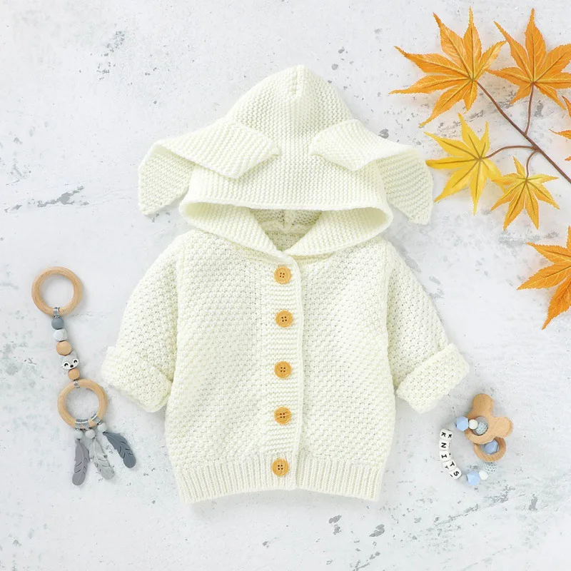 

Autumn Winter Children Kids Baby Boy Girl Sweatshirt Solid Print Knitted Ear Hoodie Sweater Casual Outerwear
