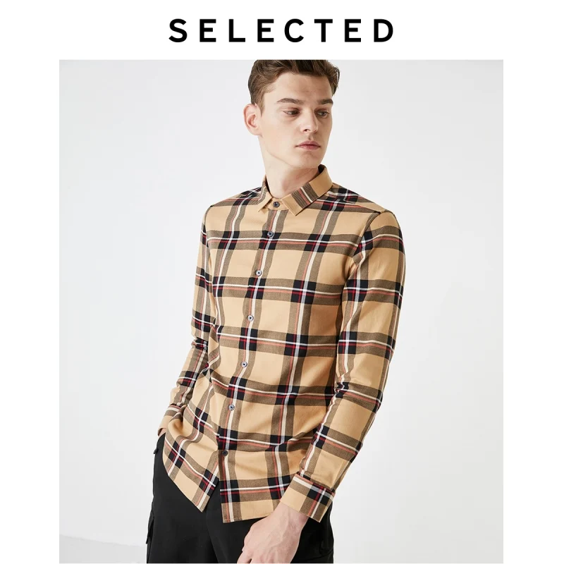 SELECTED Men's 100% Cotton Checked Retro Plaid Long-sleeved Shirt S|419405529 | Мужская одежда