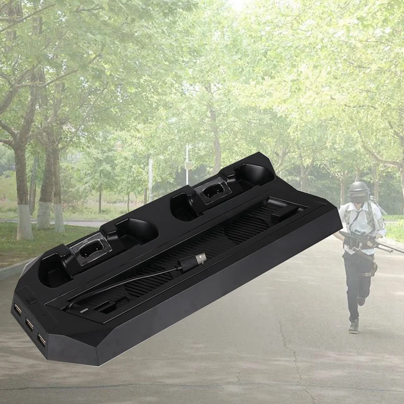 Верхняя вертикальная подставка для PS4 Slim/Pro с охлаждающим вентилятором двойная