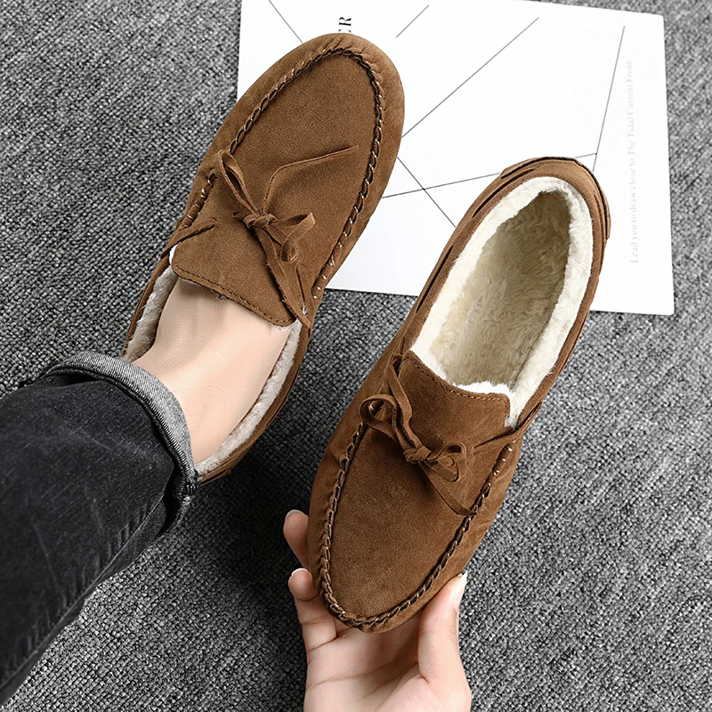 

Мужские повседневные лоферы, сохраняющие тепло, с мехом внутри, зимняя теплая обувь на плоской подошве, повседневная мужская деловая формал...