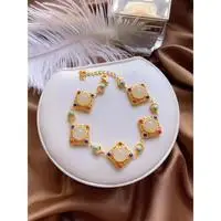 

Duobao Bracelet Sterling Silver Gilding Inlaid Natural Hetian Jade Embellished Lapis South Red Turquoise Vintage Court Style,