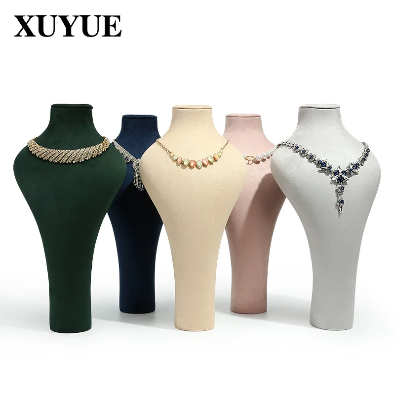Mannequin display stand portrait neck necklace display stand suede multicolor window display jewelry props