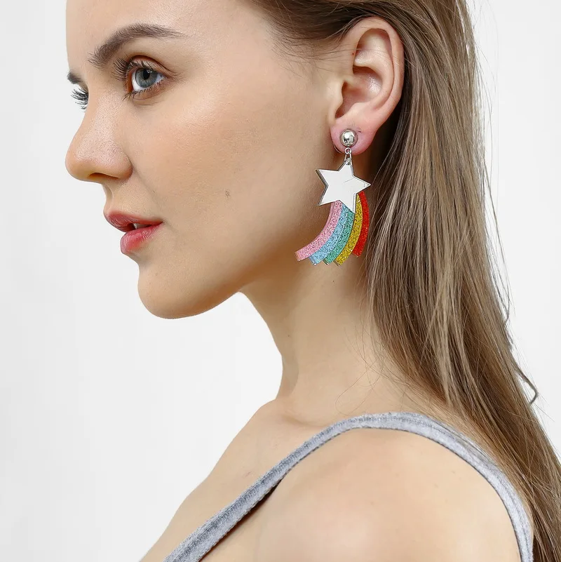 

New Fashion Jewelry Lovely Rainbow Drop Earrings for Women Acrylic Trendy Exaggerate Party Accessories