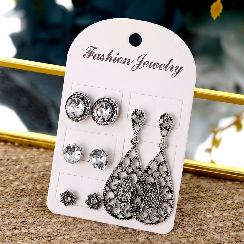 Набор женских серег-гвоздиков в богемном стиле винтажные геометрические серьги