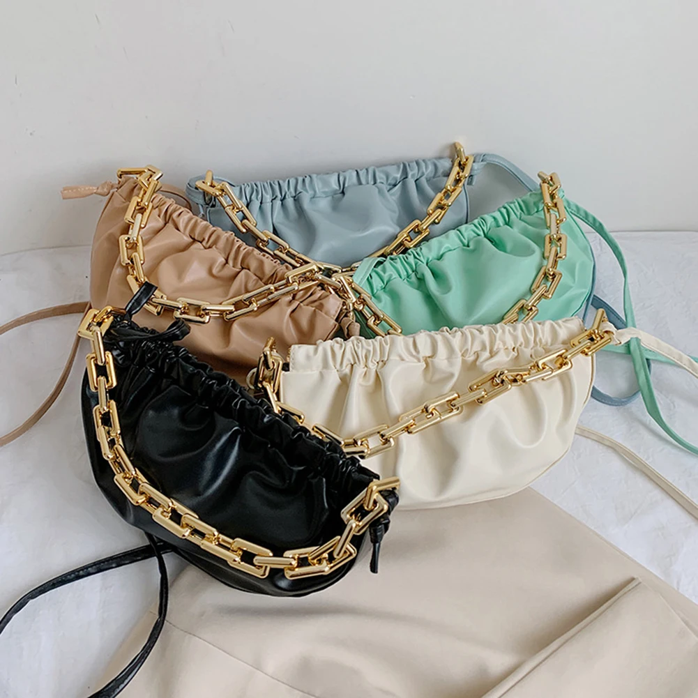 

Thick Chain Shoulder Bags For Women 2021 Fashion Pleated Cloud Bag Female Simple Crossbody Bag Casual Ladies Baguette Handbags